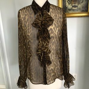 Ralph Lauren silk ruffle blouse, leopard, petite M